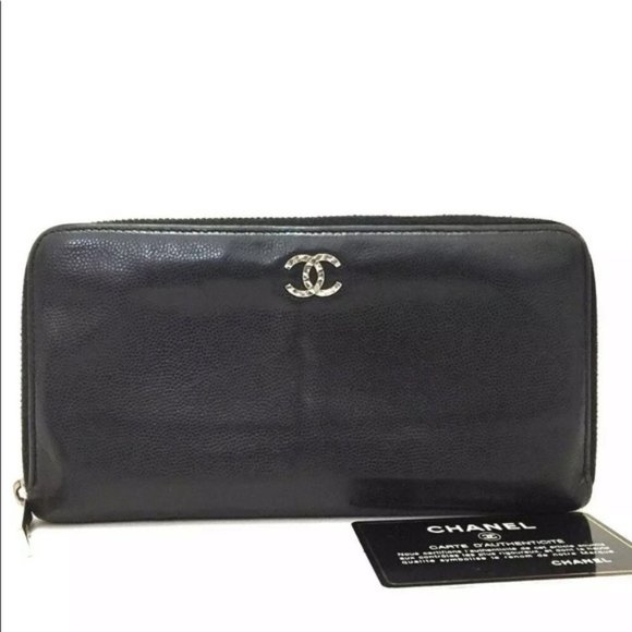 CHANEL Handbags - Authentic CHANEL CC Logo Black Zip Long Wallet